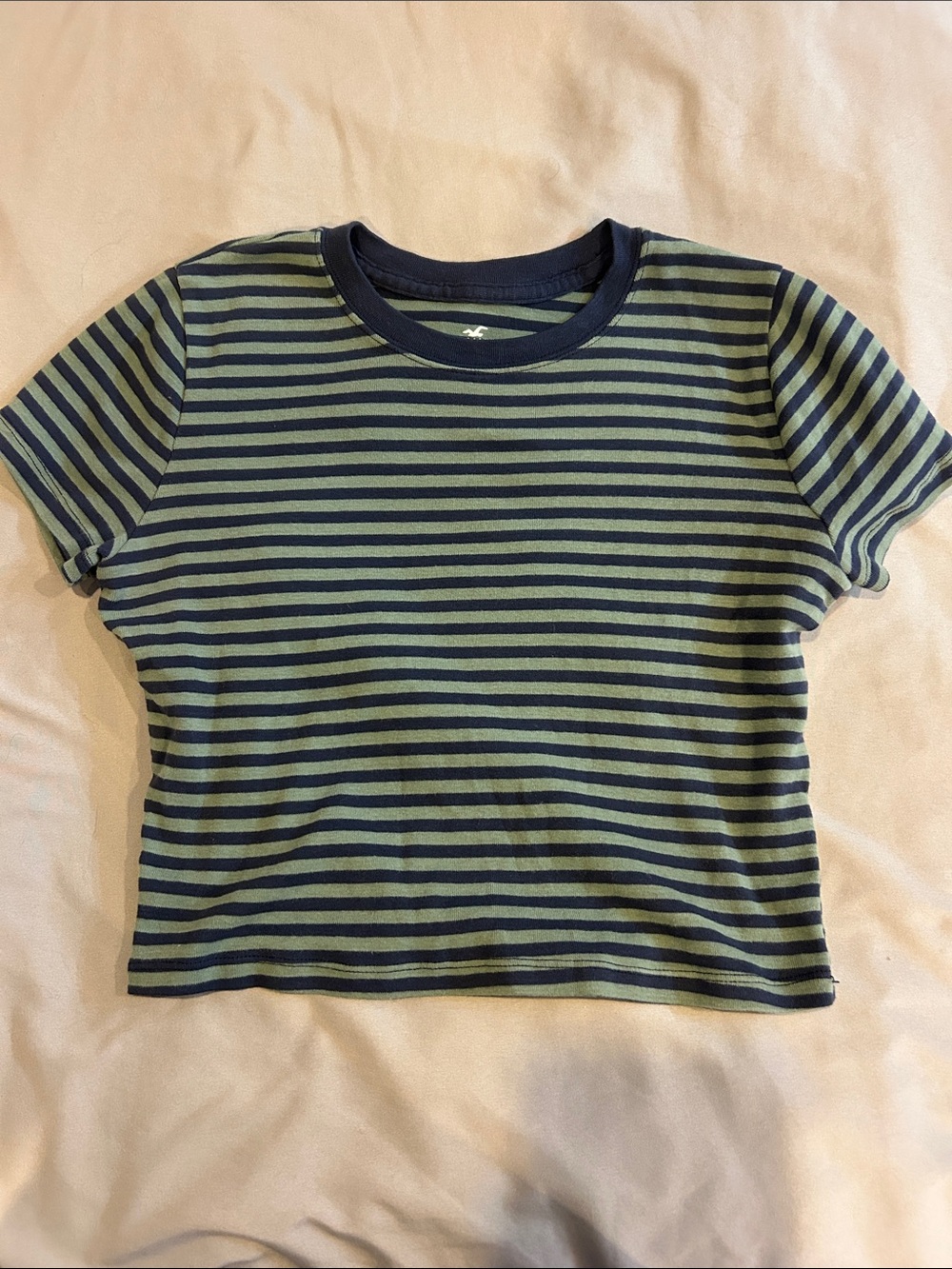 Hollister Olive Green & Navy Striped Short-Sleeve Baby Tee - Classic Crew